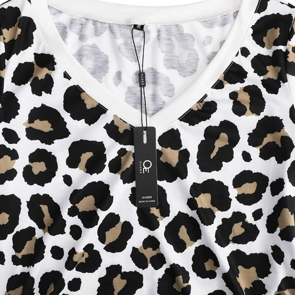 OUGES Women's Basic V Neck Short Sleeve Print T Sh - Picture 4 of 6